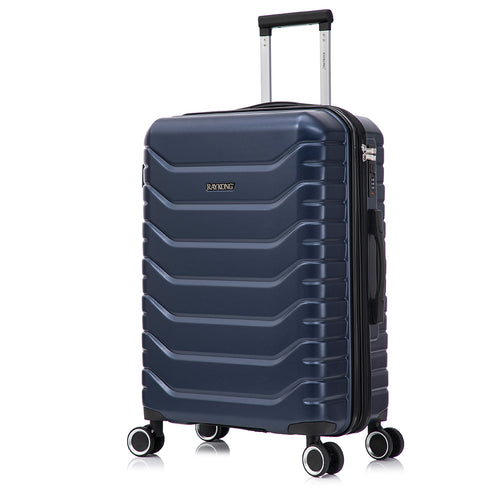 RAYKONG Maleta Mediana Expandible ABS+Policarbonato 66x45x27.50cm - 30cm Extendido | 82L - 90L | 24 Pulgadas |23kg semirígidas candado combinación - AzulMarino