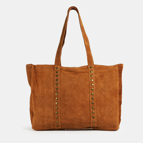 Bolso shopper para mujer de piel para personalizar con tachuelas marrón oscuro Alexandra
