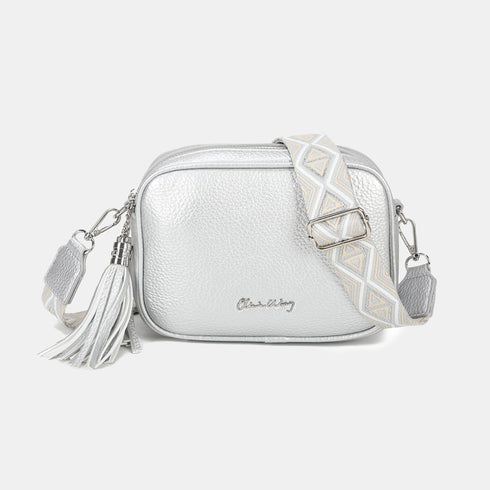 Bolso bandolera mujer pequeño de cuero PU dos compartimentos y dos bandoleras, bolso mensajero para cruzar polipiel regalo original para mujer - Plata