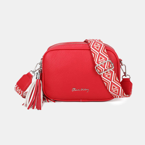 Bolso bandolera mujer pequeño de cuero PU dos compartimentos y dos bandoleras, bolso mensajero para cruzar polipiel regalo original para mujer - Rojo