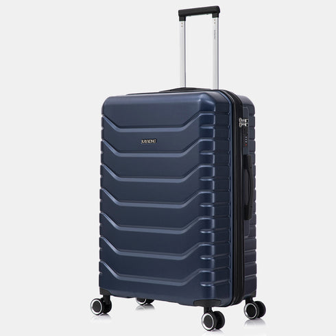 RAYKONG Maleta Mediana Expandible ABS+Policarbonato 66x45x27.50cm - 30cm Extendido | 82L - 90L | 24 Pulgadas |23kg semirígidas candado combinación - AzulMarino