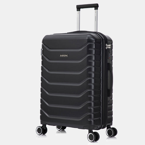 RAYKONG Maleta Mediana Expandible ABS+Policarbonato 66x45x27.50cm - 30cm Extendido | 82L - 90L | 24 Pulgadas |23kg semirígidas candado combinación - Negro
