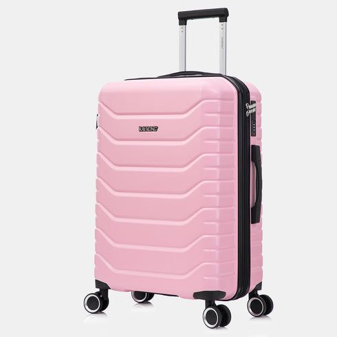 RAYKONG Maleta Mediana Expandible ABS+Policarbonato 66x45x27.50cm - 30cm Extendido | 82L - 90L | 24 Pulgadas |23kg semirígidas candado combinación - RosaClaro