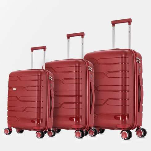 Conjunto de malas de viagem PP Rígida 3 peças|Mala de Cabine 55cm|Mala Média 65cm Expansível |Mala Grande 75cm Expansível |Bass Vermelho