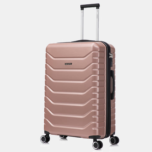 RAYKONG Maleta Grande Expandible ABS+Policarbonato 75x49x31cm - 33.50cm Extendido | 114L - 123L | 28 Pulgadas | 25kg semirígidas candado combinación - RosaDorado
