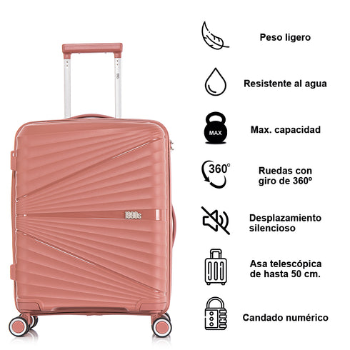 Conjunto de Malas PP Rígida 3 peças|Mala de Cabine 55cm|Mala Média extensível 65cm|Mala Grande extensível 75cm|Chocolate Rosa