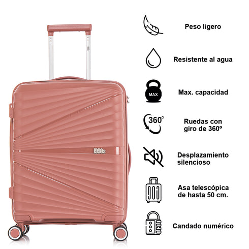 Mala de cabine 55x39x21.5 cm (46L) Polipropileno - Cadeado Embutido - 20 Polegadas - Rosa Dourado - Chocolate