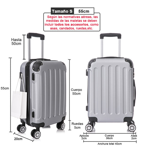 Maleta Cabina ABS 55x40x20cm 44L - 20 Pulgadas Plateada - Marina