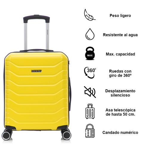 Conjunto de 4 Maletas ABS+PC|Neceser 29cm|Cabina 55x40x20cm|Mediana Expandible 20kg-23kg - 66x45x27.50-30cm|Grande Expandible 23kg-25kg - 75x49x31-33.50cm | Amarillo