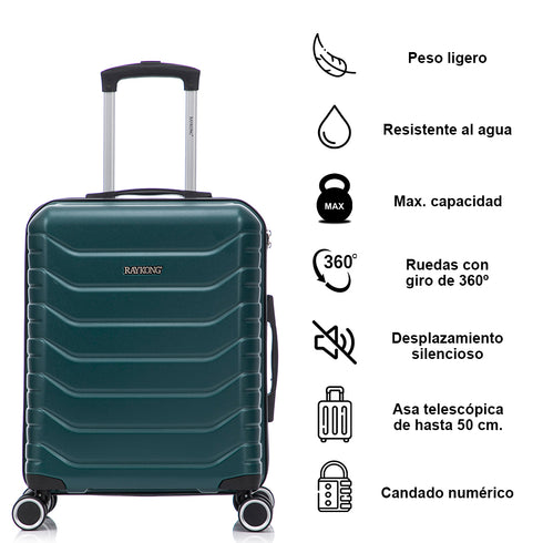 RAYKONG Maleta de Cabina 55x40x20cm Policarbonato (40L) semirígida Trolley pequeño Equipaje de Mano 4 Ruedas giratorios a 360º Cierre numérico- Verde