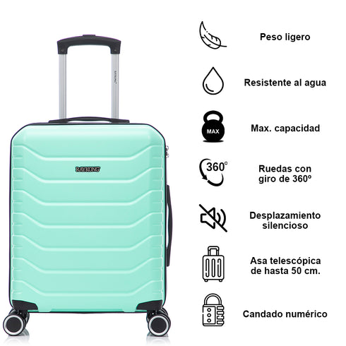Conjunto de 3 Maletas|Neceser 29x35x16.50cm|Maleta Cabina ABS+PC 55x40x20cm|Mediana Expandible 20kg-23kg - 66x45x27.50-30cm | Menta