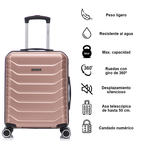 Conjunto de 3 Maletas|Neceser 29x35x16.50cm|Maleta Cabina ABS+PC 55x40x20cm|Mediana Expandible 20kg-23kg - 66x45x27.50-30cm | RosaDorada