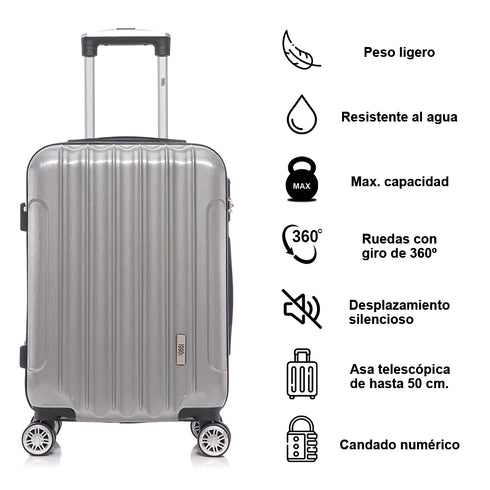 Maleta Cabina 55x39x21cm Policarbonato 45L - 20 Pulgadas Plateada - Seda