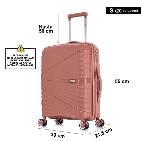 Mala de cabine 55x39x21.5 cm (46L) Polipropileno - Cadeado Embutido - 20 Polegadas - Rosa Dourado - Chocolate