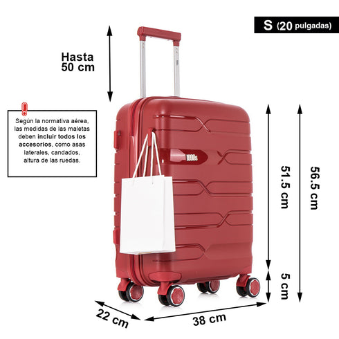 Conjunto de malas de viagem PP Rígida 3 peças|Mala de Cabine 55cm|Mala Média 65cm Expansível |Mala Grande 75cm Expansível |Bass Vermelho