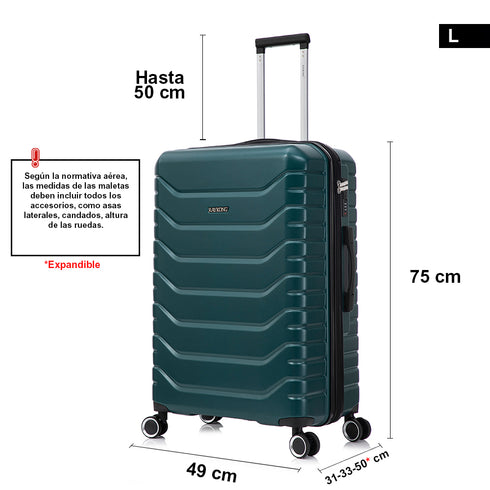 RAYKONG Maleta Grande Expandible ABS+Policarbonato 75x49x31cm - 33.50cm Extendido | 114L - 123L | 28 Pulgadas | 25kg semirígidas candado combinación - Verde
