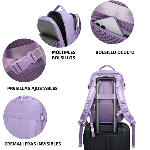 Raykong Mochila de cabina Ryanair 40x20x25cm (20L) Morado
