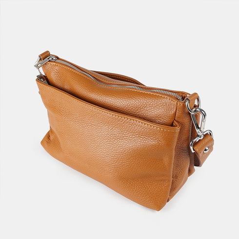 Bolso bandolera de piel para mujer con asa corta marrón Martina