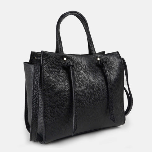 Bolso bandolera mujer de piel con asas de mano negro Mercedes