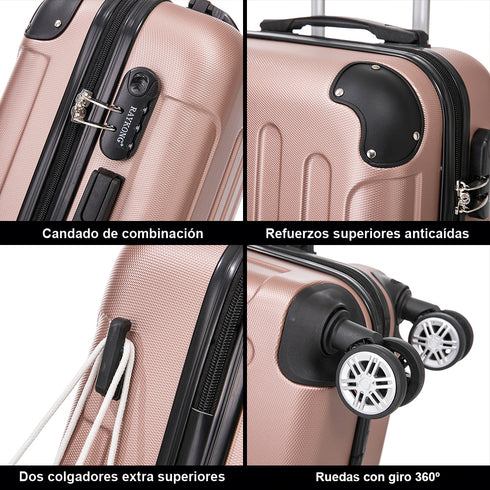 RAYKONG Maleta Mediana ABS 66x43x25cm | 71L | 24 Pulgadas | hasta 23kg semirígidas - RosaDorada