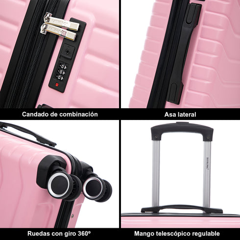 Raykong Juego de maletas 3 piezas | Maleta Cabina 55cm | Mediana Expansible 65cm | Grande Expansible 75cm - Watt (Rosa Claro)