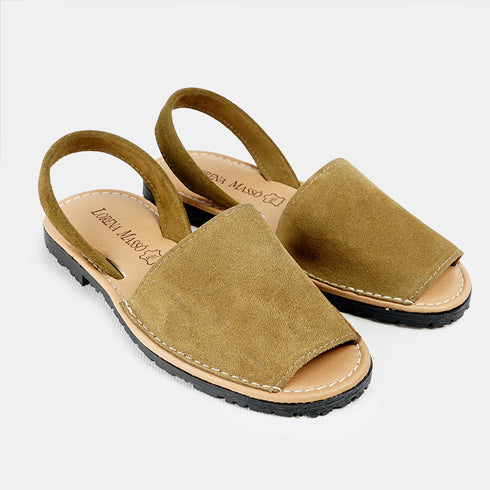 Menorquinas de piel para mujer khaki Adara