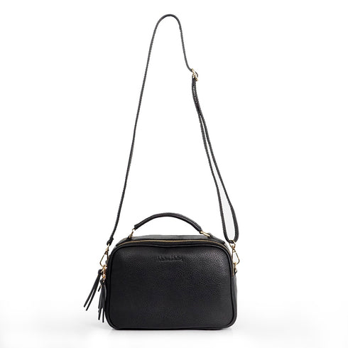 Bolso de bandolera de piel con asa de mano doble cremallera Negro Elsa