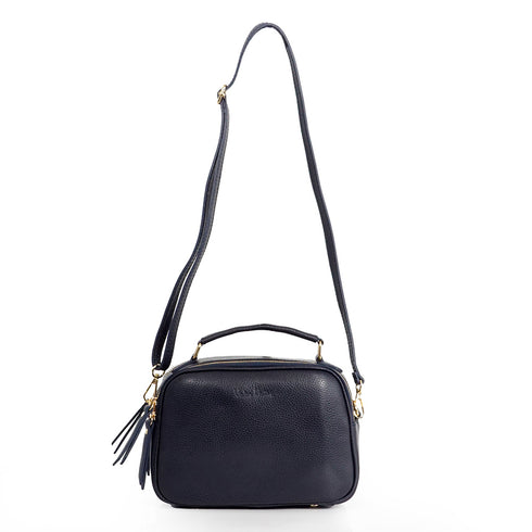 Bolso de bandolera de piel con asa de mano doble cremallera Azul marino Elsa