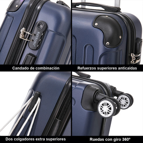 RAYKONG Maleta Mediana ABS 66x43x25cm | 71L | 24 Pulgadas | hasta 23kg semirígidas - AzulMarino