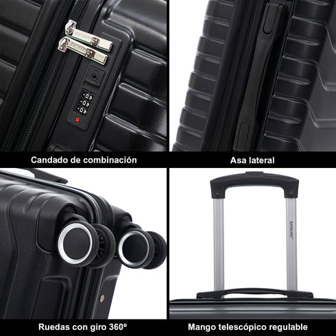 RAYKONG Maleta Mediana Expandible ABS+Policarbonato 66x45x27.50cm - 30cm Extendido | 82L - 90L | 24 Pulgadas |23kg semirígidas candado combinación - Negro