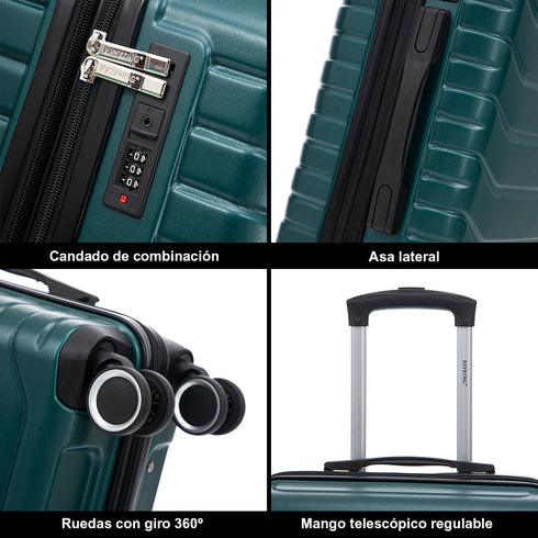 RAYKONG Maleta Mediana Expandible ABS+Policarbonato 66x45x27.50cm - 30cm Extendido | 82L - 90L | 24 Pulgadas |23kg semirígidas candado combinación - Verde