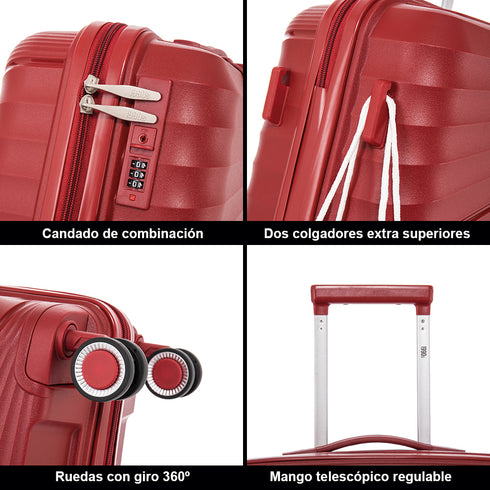 Conjunto de Malas PP Rígidas 3 peças|Mala de Cabine 55cm|Mala Média Expansível 65cm|Mala Grande Expansível 75cm|Chocolate Vermelho