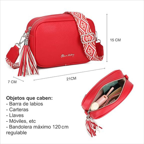 Bolso bandolera mujer pequeño de cuero PU con dos bandoleras bolso mensajero para cruzar PU - Rojo