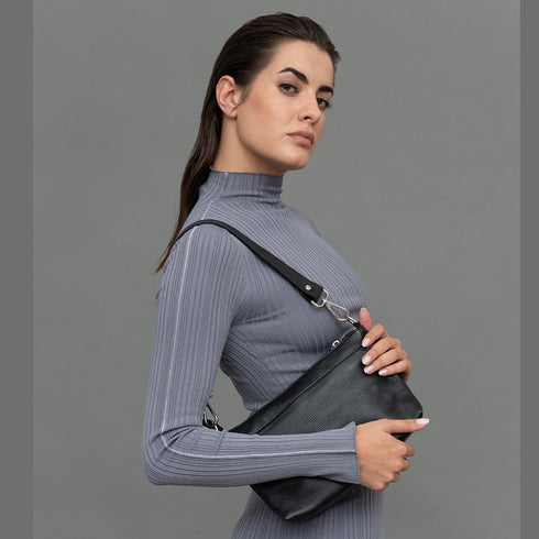 Bolso bandolera de piel para mujer con asa corta negro Martina