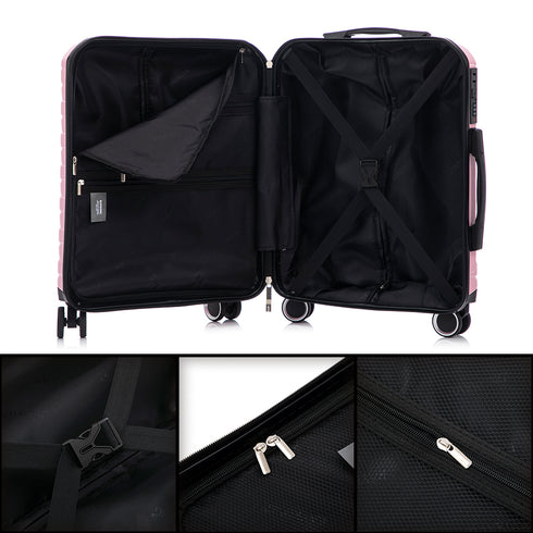Conjunto de 4 Maletas ABS+PC|Neceser 29cm|Cabina 55x40x20cm|Mediana Expandible 20kg-23kg - 66x45x27.50-30cm|Grande Expandible 23kg-25kg - 75x49x31-33.50cm | RosaClaro