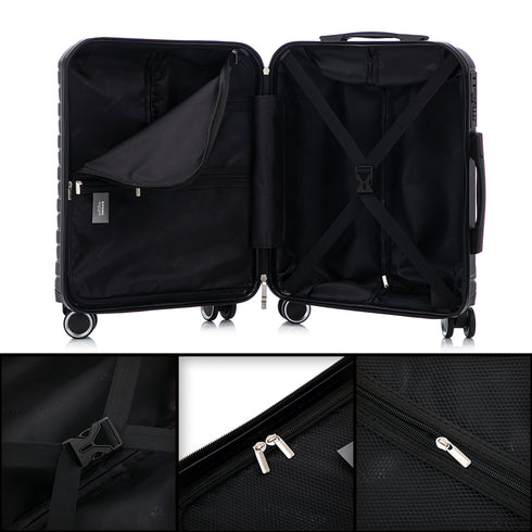 Conjunto de 4 Maletas ABS+PC|Neceser 29cm|Cabina 55x40x20cm|Mediana Expandible 20kg-23kg - 66x45x27.50-30cm|Grande Expandible 23kg-25kg - 75x49x31-33.50cm | Negro