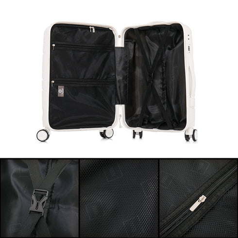 Juego de maletas PP Rígida 3 piezas|Maleta Cabina 55cm|Maleta Mediana 65cm Expandible |Maleta Grande 75cm Expandible |Bass Blanco