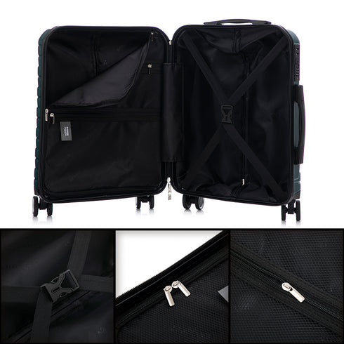 Conjunto de 3 Maletas|Neceser 29x35x16.50cm|Maleta Cabina ABS+PC 55x40x20cm|Mediana Expandible 20kg-23kg - 66x45x27.50-30cm | Verde