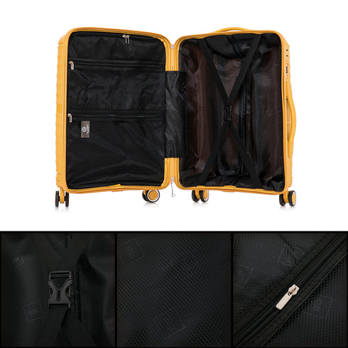 Juego de maletas PP Rígida 3 piezas|Maleta Cabina 55cm|Maleta Mediana extensible 65cm|Maleta Grande Extensible 75cm|Choco Amarillo
