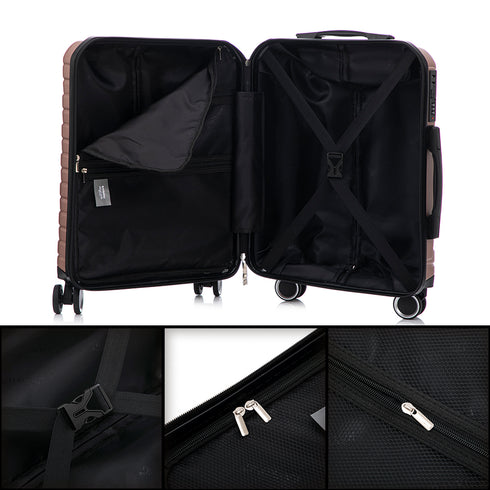Conjunto de 4 Maletas ABS+PC|Neceser 29cm|Cabina 55x40x20cm|Mediana Expandible 20kg-23kg - 66x45x27.50-30cm|Grande Expandible 23kg-25kg - 75x49x31-33.50cm | RosaDorada