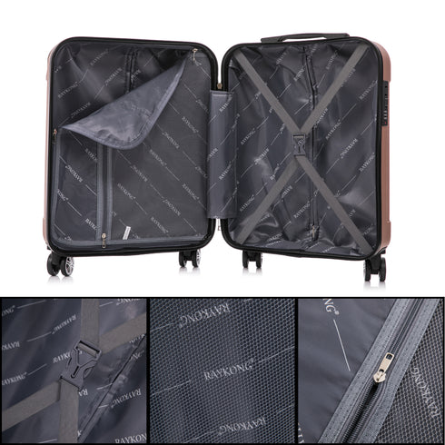 Raykong Mala de Cabine ABS 55x40x20cm (44L) Máximo aproveitamento do espaço - 20 Polegadas - RosaDouradoRaykong