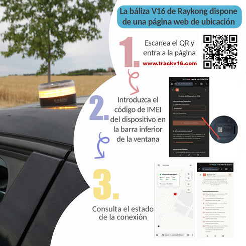 RAYKONG Baliza V16 Geolocalización DGT 3.0 pack con accesorios | 2ª Generacion con indicadores LED | Luz Emergencia Coche - Moto Homologado por DGT | SIM y Datos Pagados hasta 2038 - Full Pack