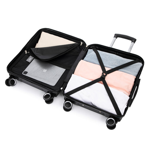 RAYKONG Maleta Mediana Expandible ABS+Policarbonato 66x45x27.50cm - 30cm Extendido | 82L - 90L | 24 Pulgadas |23kg semirígidas candado combinación - Negro