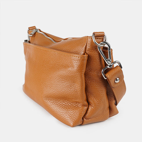 Bolso bandolera de piel para mujer con asa corta marrón Martina