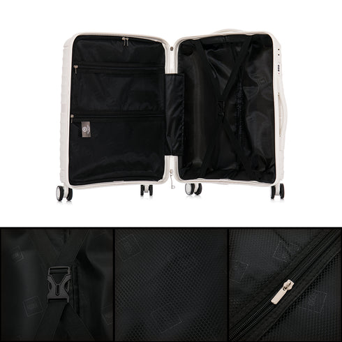 Maleta de cabina 55x39x21.5 cm (46L) Polipropileno - Candado Incrustado - 20 Pulgadas - Blanco - Chocolate