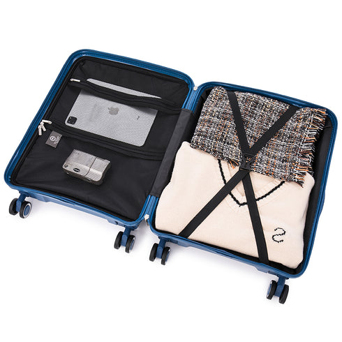 Mala de cabine 55x39x21.5 cm (46L) Polipropileno - Cadeado Embutido - 20 Polegadas - Azul-marinho - Chocolate