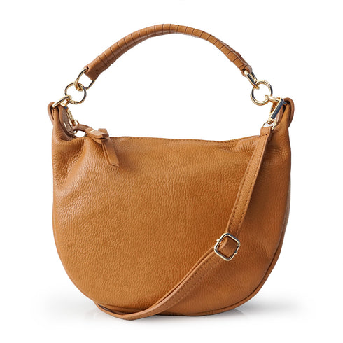 Bolso bandolera de piel para mujer con asa corta marrón Noa
