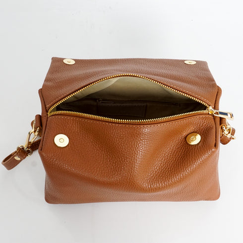 Bolso bandolera de piel con solapa Marrón Laia