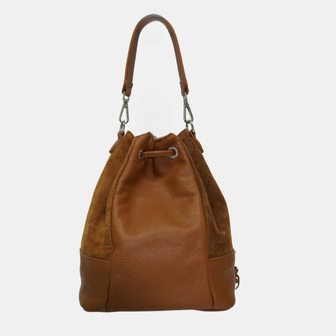 Bandolera mujer piel serraje - bolso saco Giulia (marrón)