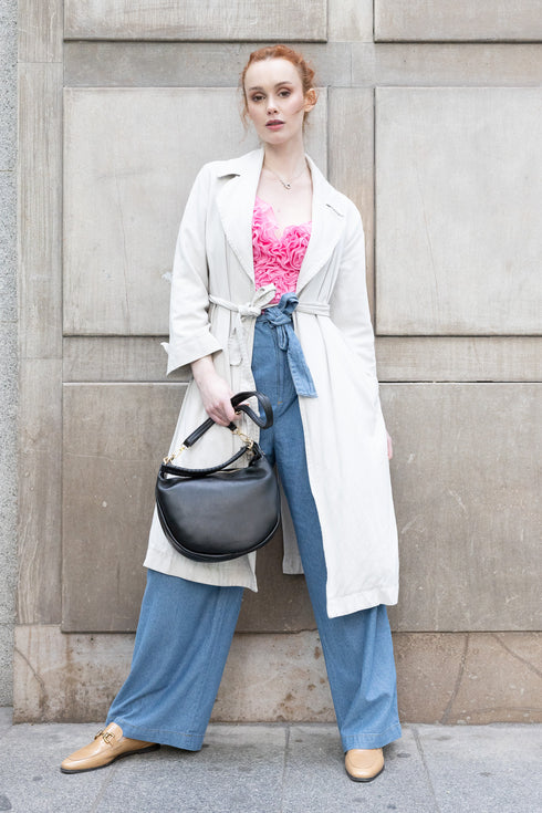 Bolso bandolera de piel para mujer con asa corta marrón Noa